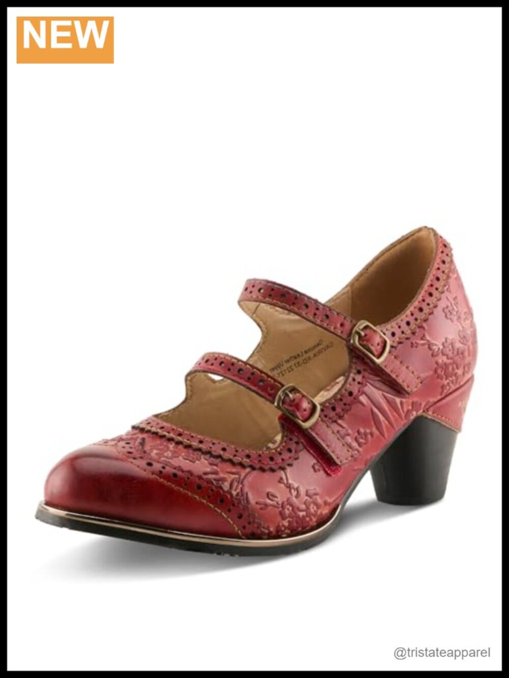L'Artiste Womens Leather Pump Floral Embossed Hook & Loop Heel